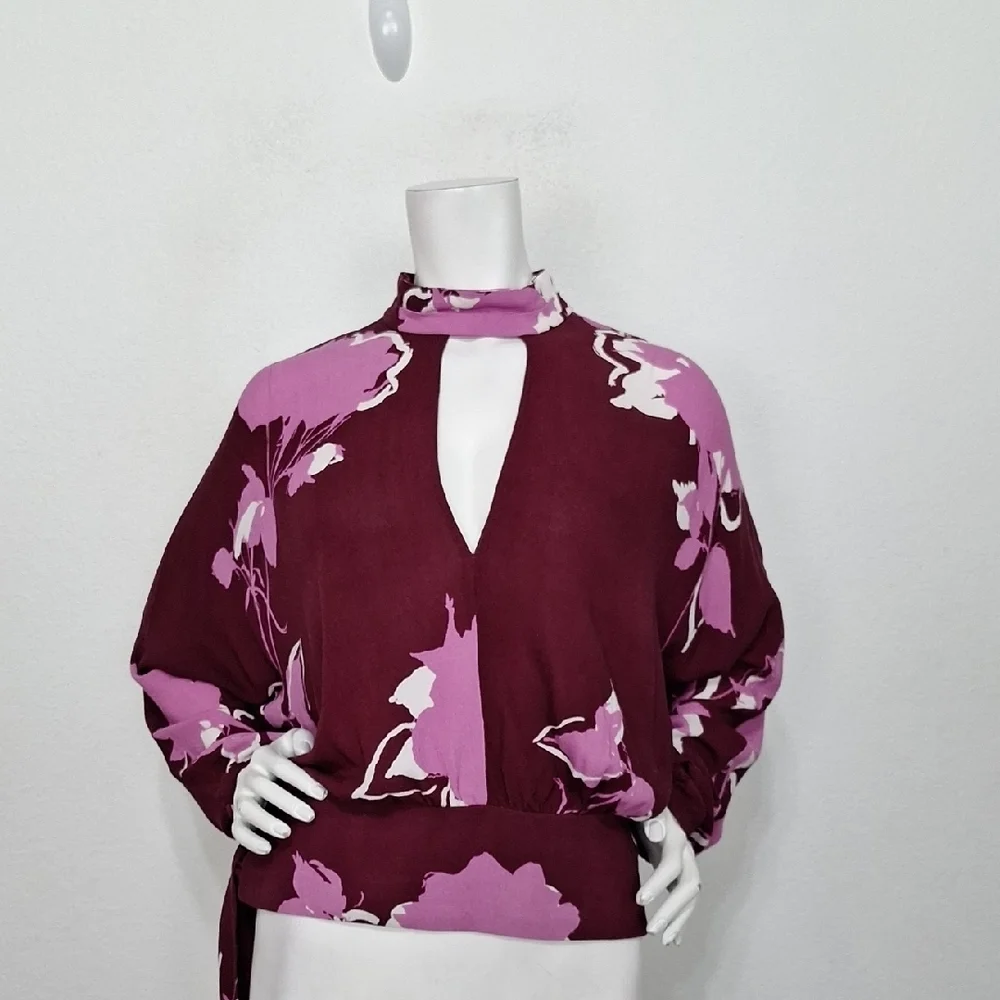 Free People Plum Combo Floral Boho Romantic Say You Love Me Blouse Size M - Picture 2 of 14